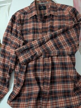 Wind River Men's Rust and Navy Plaid Button-Down Flannel Shirt